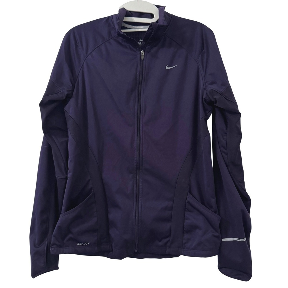 Nike Dri Fit Running Jacket Women M Purple Full Zip Outdoor Reflective Fleece